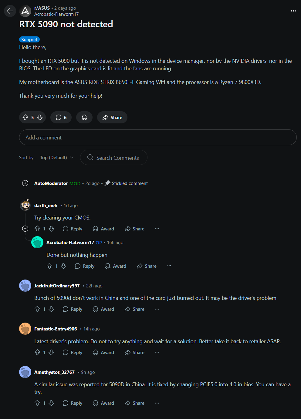 Problèmes de détection des cartes NVIDIA RTX 5090