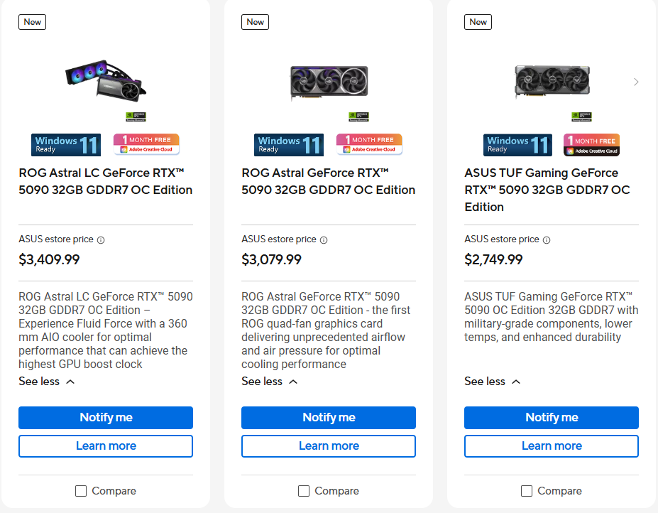 Prix des éditions ASUS RTX 5090