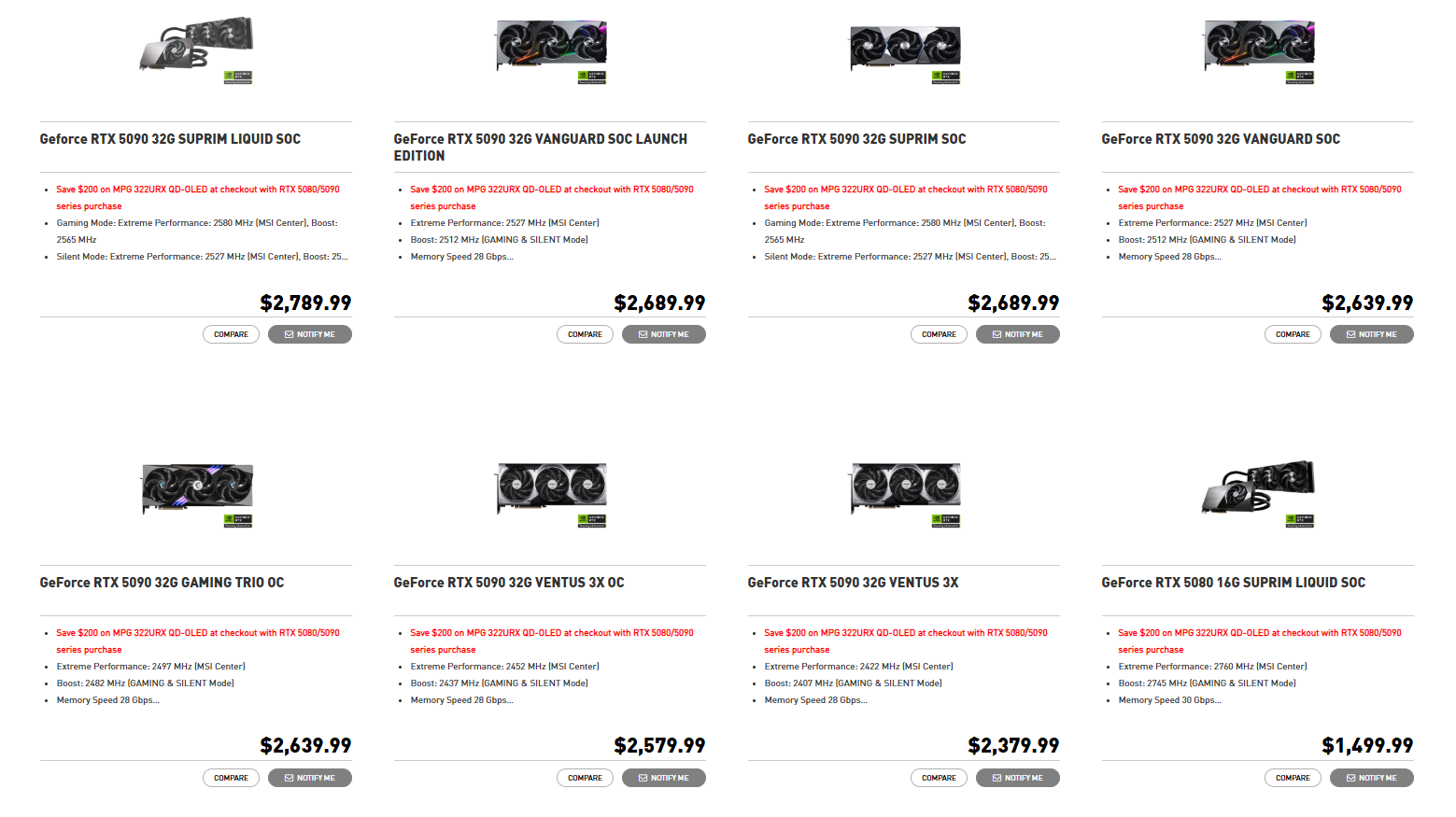 MSI RTX 5080 et RTX 5090