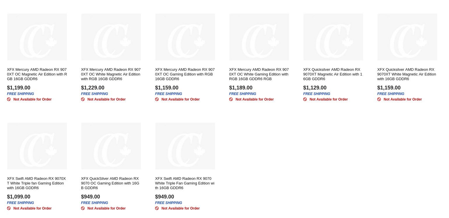 Liste des GPU XFX RX 9070