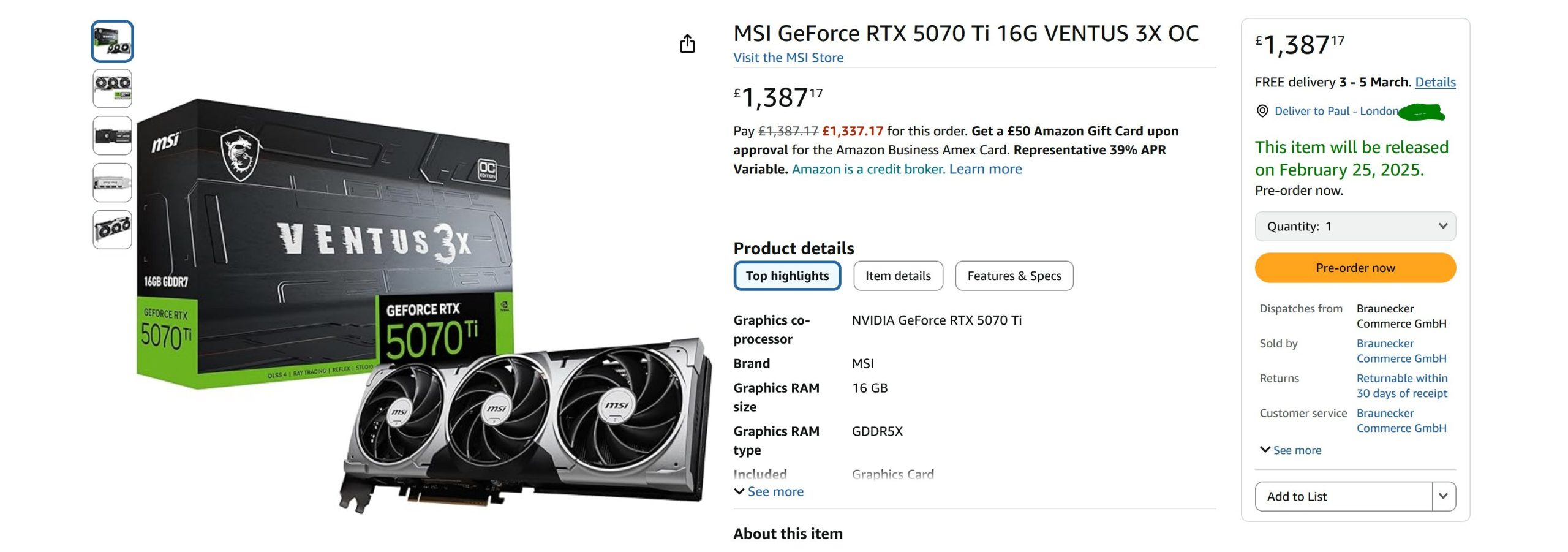 RTX 5070 Amazon 2
