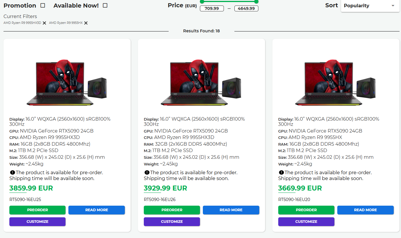 Ordinateurs portables Ryzen 9955HX3D