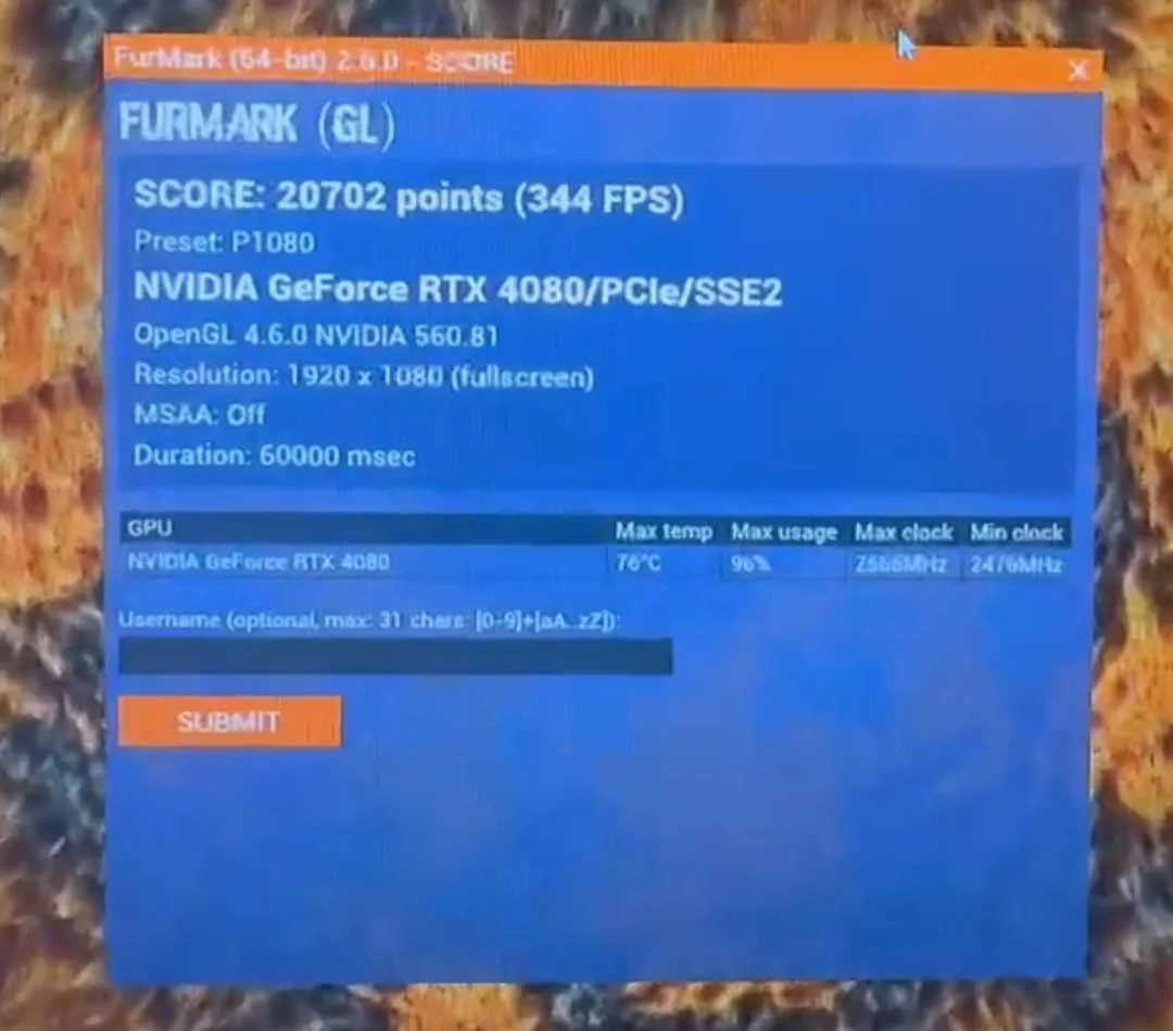 RTX 4080 FurMark 1080p