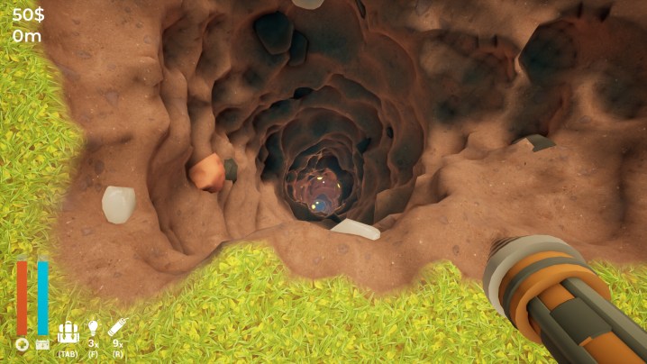 Un personnage regarde dans un trou dans A Game About Digging a Hole.