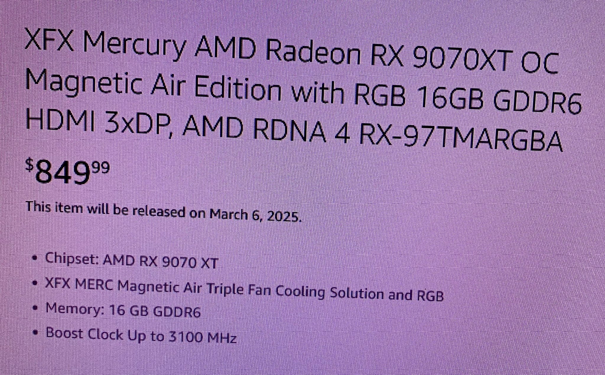 XFX Mercury RX 9070 XT OC edition listing