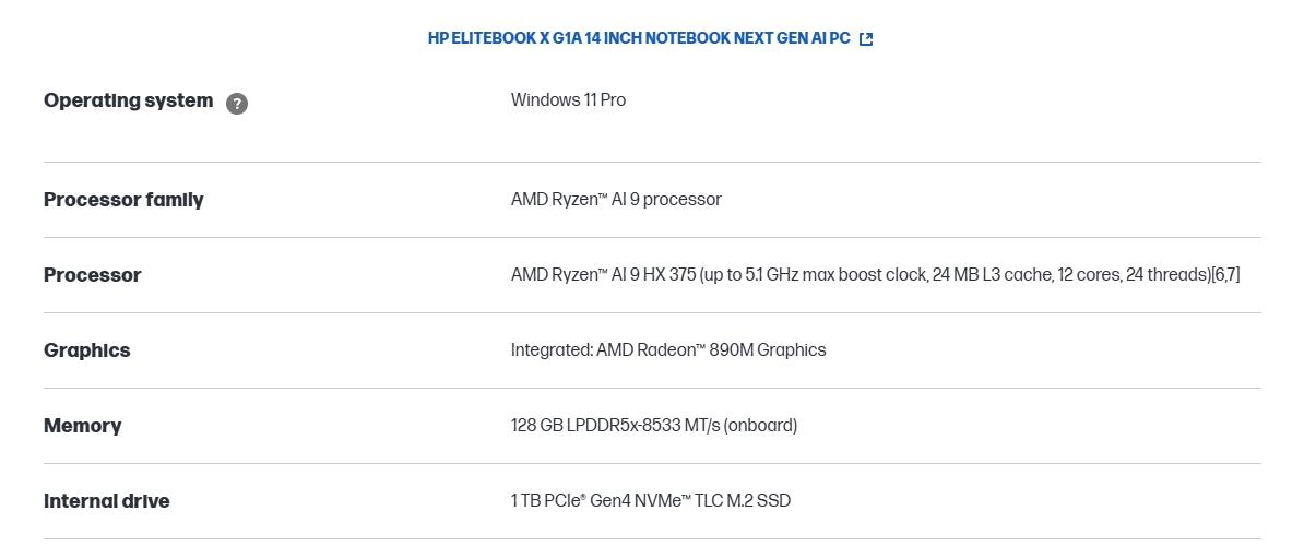HP EliteBook X G1a LPDDR5X 128GB 8533