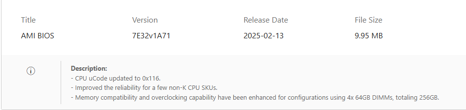 MSI microcode 0x116 BIOS