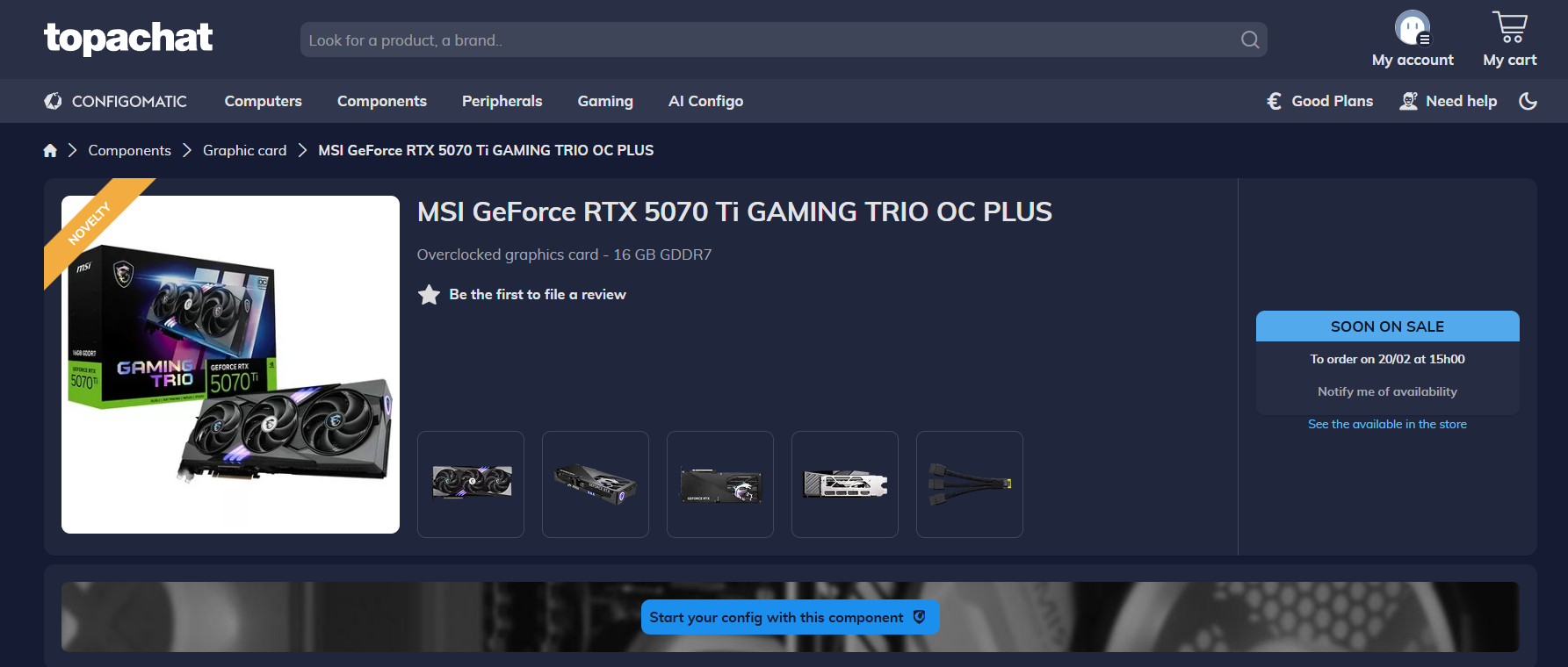 Topachat RTX 5070 Ti listing