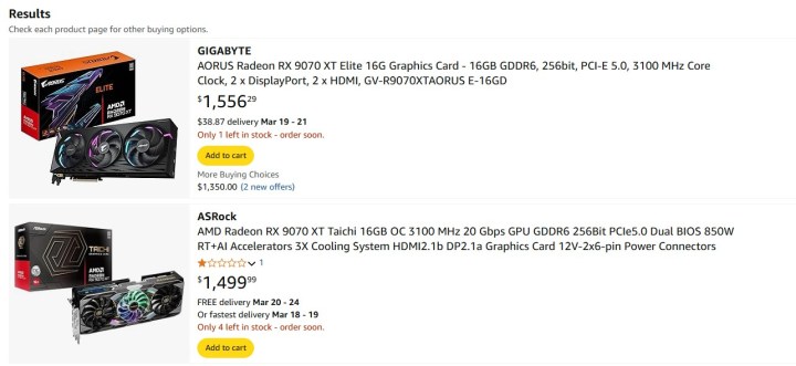 AMD RX 9070 XT listé sur Amazon.