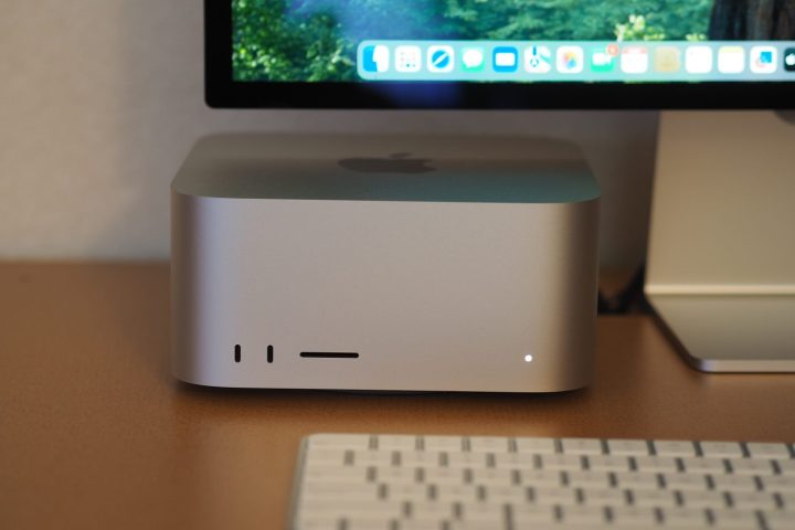 Apple Mac Studio 2025 front view showing front ports.