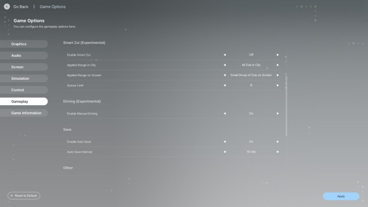 Paramètres du gameplay dans Inzoi.