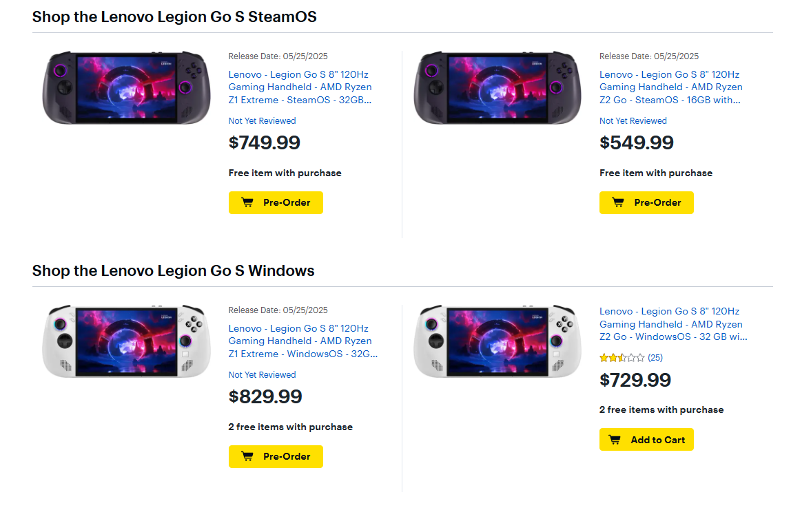 Legion Go S listing Best Buy