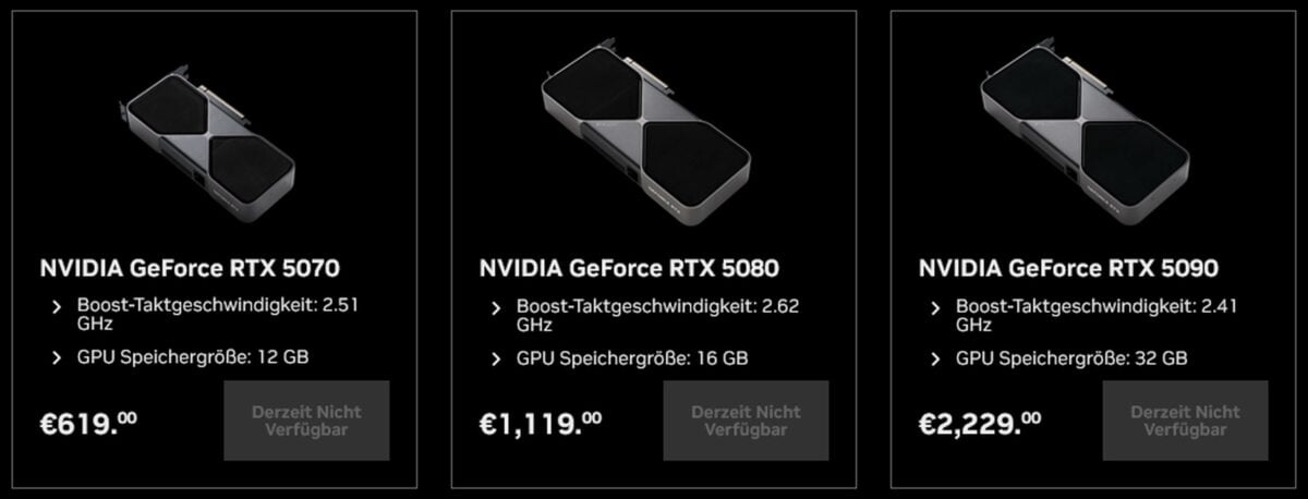 Prix des Nvidia GeForce RTX 50 Series FE en Allemagne.