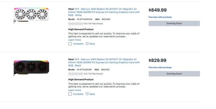 Capture d'écran du prix de la Xfx radeon RX 9070.