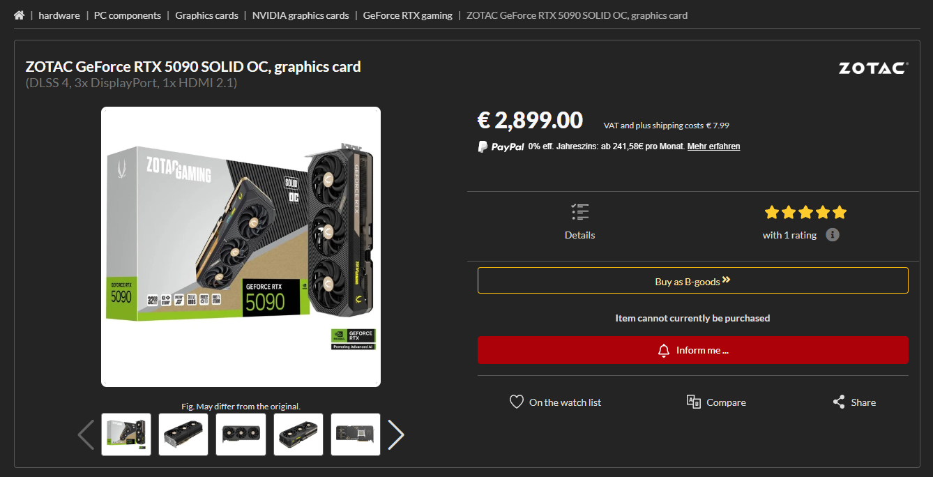 ZOTAC RTX 5090 SOLID OC Alternate