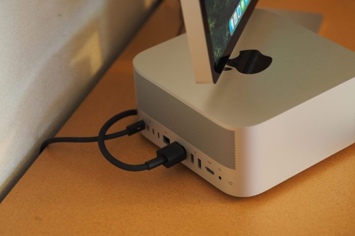 Apple Mac Studio 2025 top down view showing rear and vents.