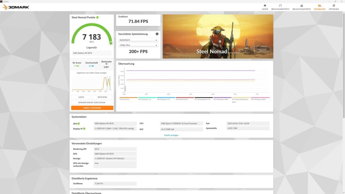 AMD RX 9070 avec BIOS XT dans Steel Nomad.