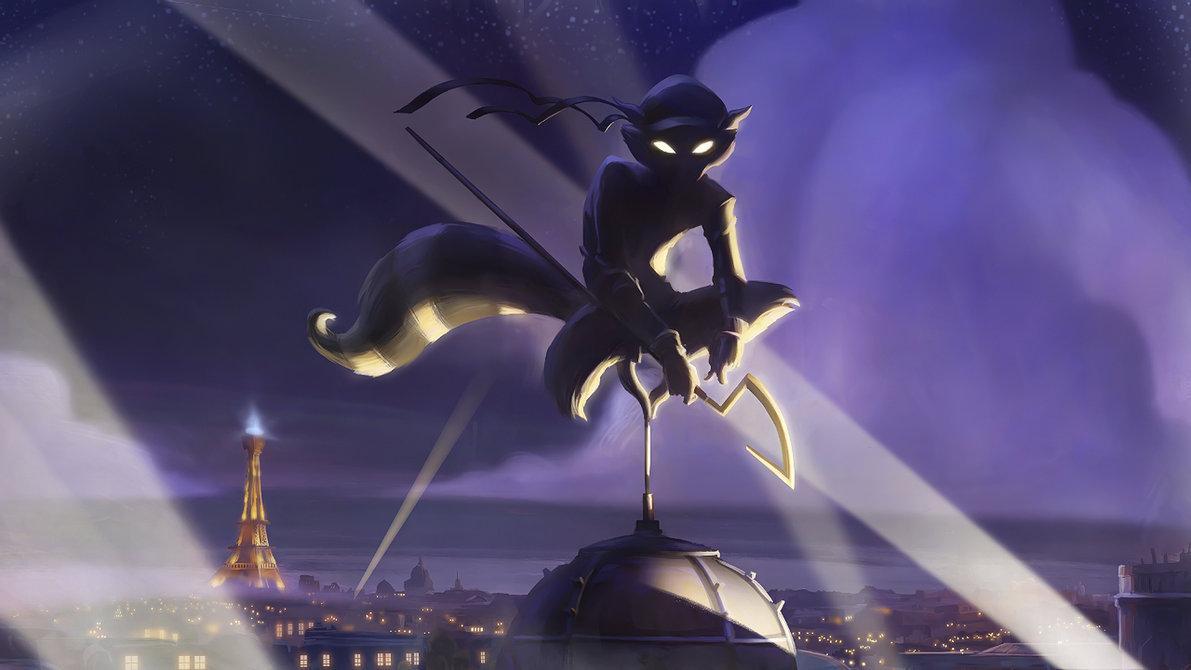 Sly cooper perched on a spire.