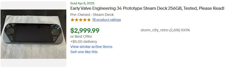Prototype Steam Deck listing on Ebay.
