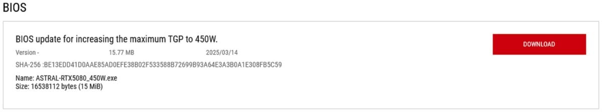 Asus RTX 5080 ROG Astral BIOS.