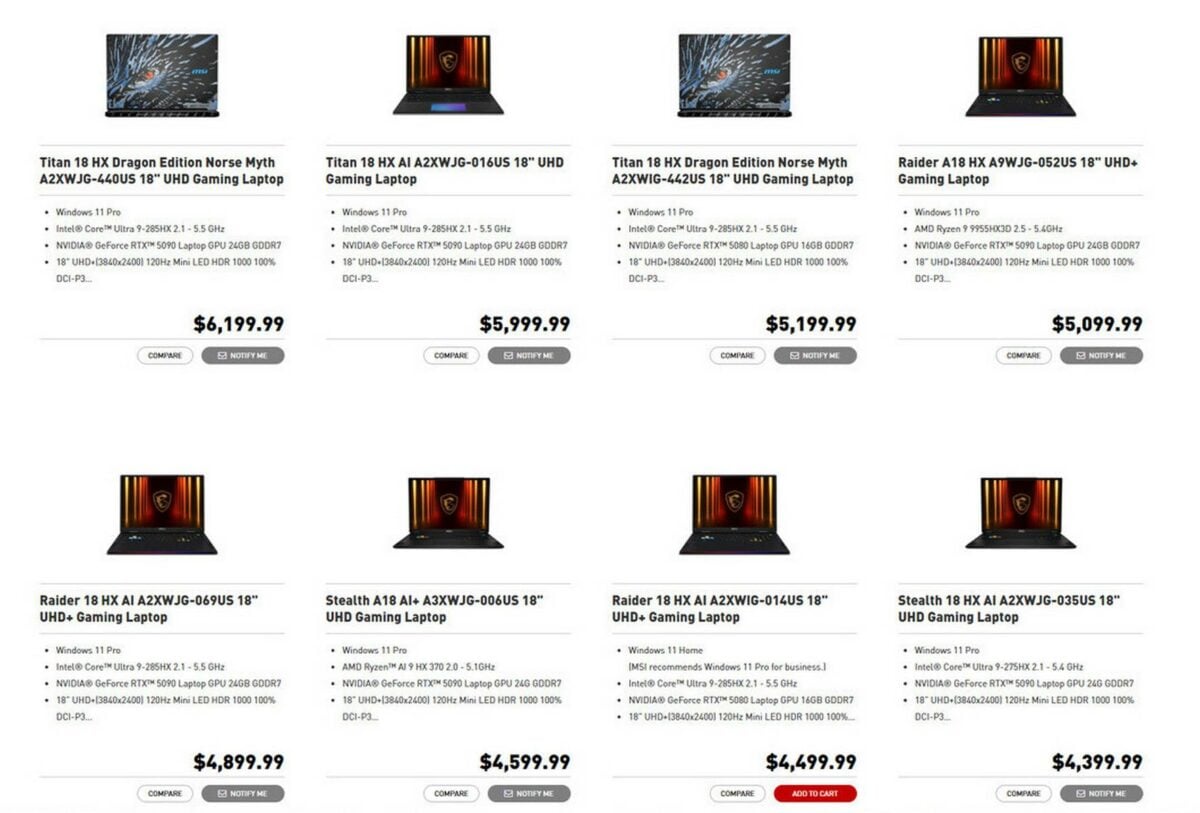 Ordinateurs portables MSI avec GPU mobiles Nvidia RTX 5090.