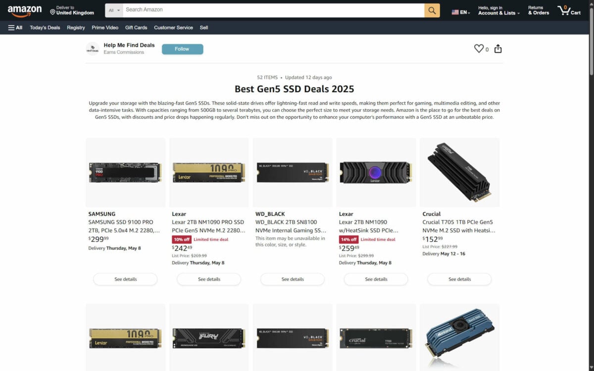 WD_Black SN8100 SSD aperçu sur Amazon