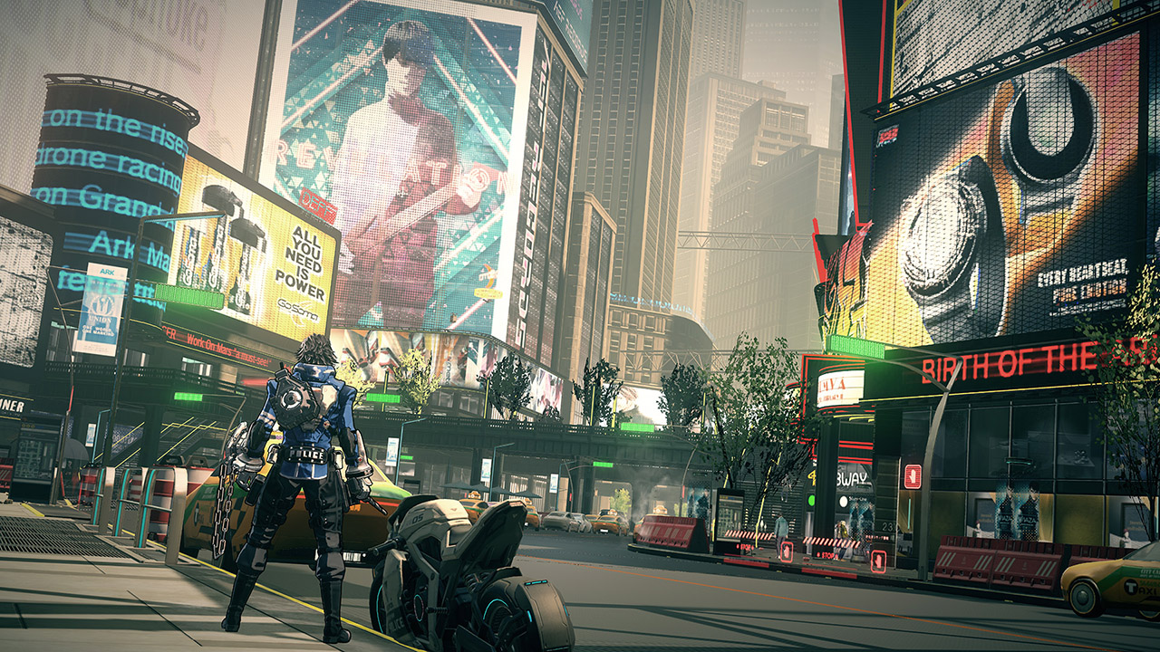 Un policier observe une ville dans Astral Chain.