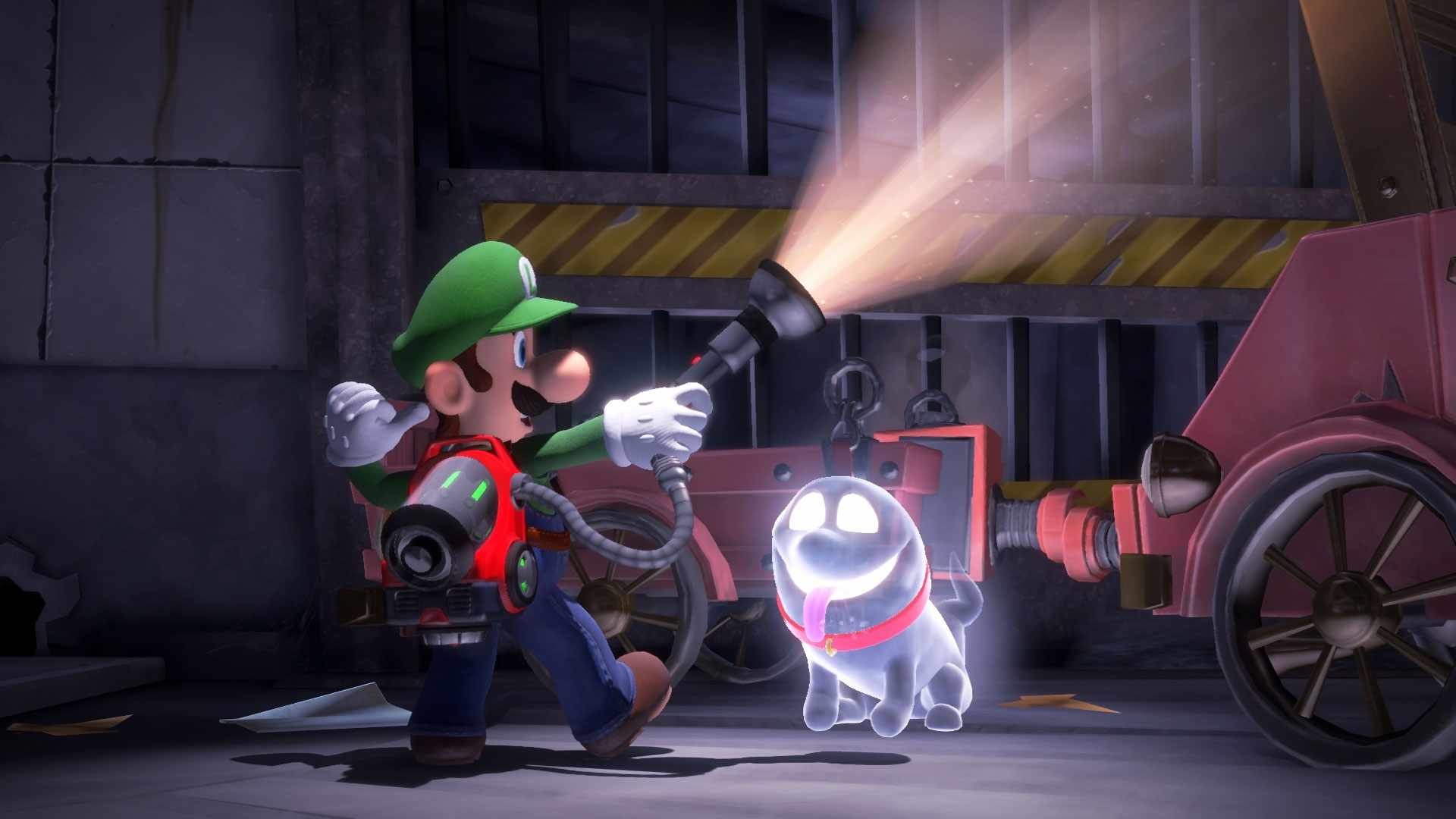 Luigi brille avec une lampe de poche dans Luigi's Mansion 3.