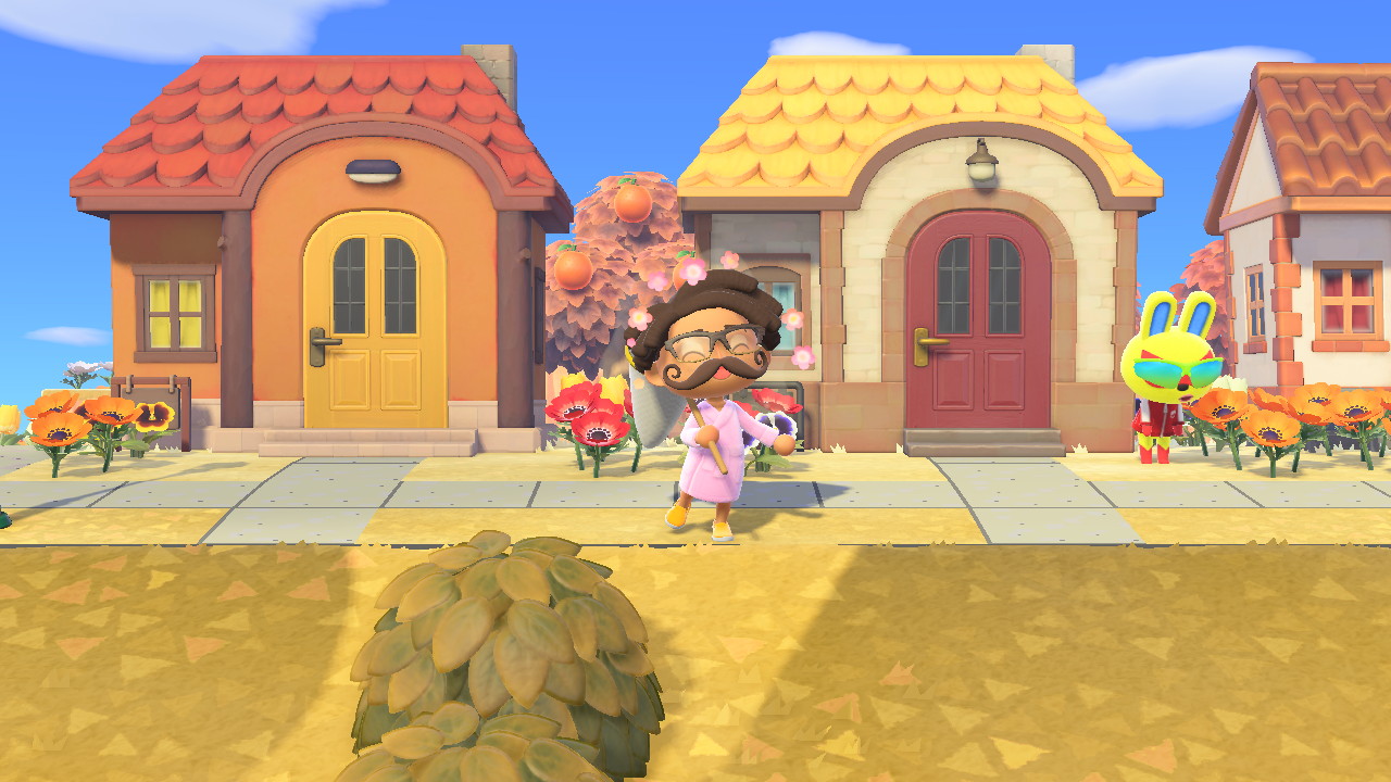 Un joueur avec un filet à insectes dans Animal Crossing: New Horizons.