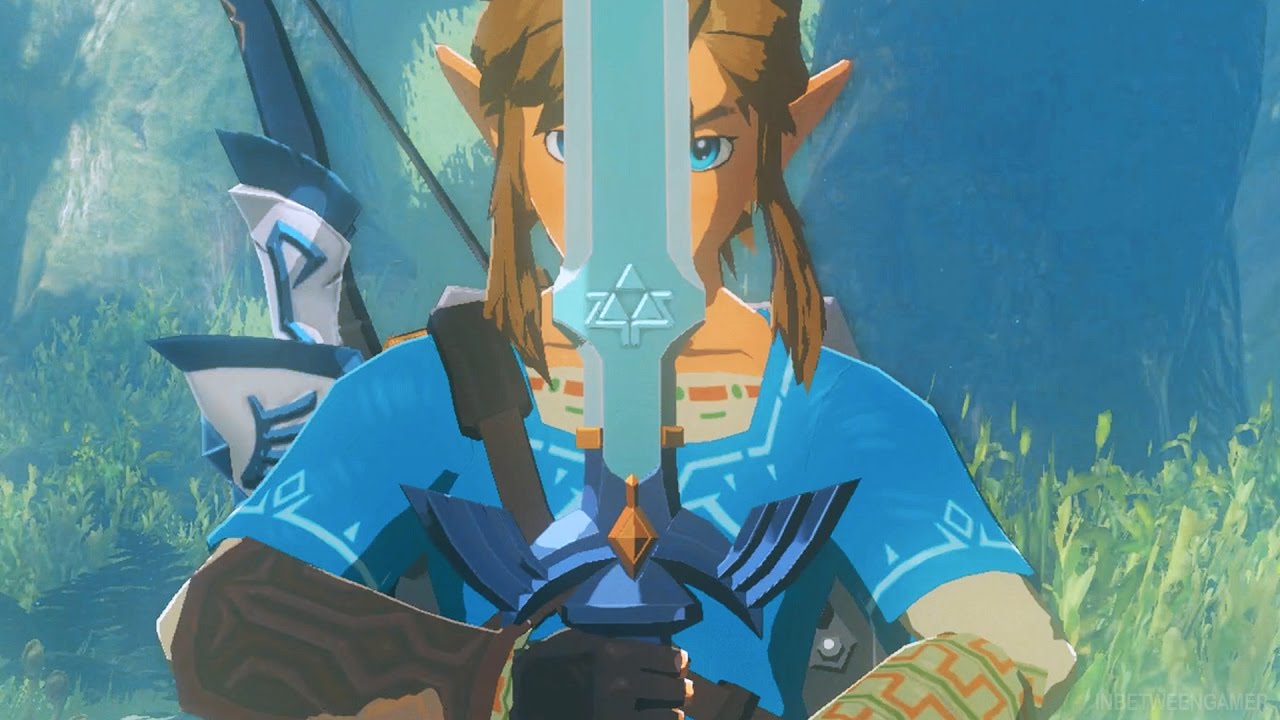 Link avec l'Épée Maîtresse dans The Legend of Zelda: Breath of the Wild.