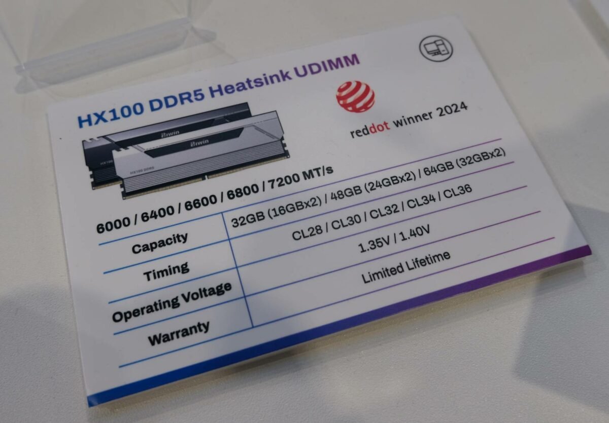 Biwin HX100 DDR5 memory specs.