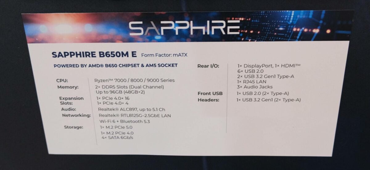 Spécifications de la B650M E.