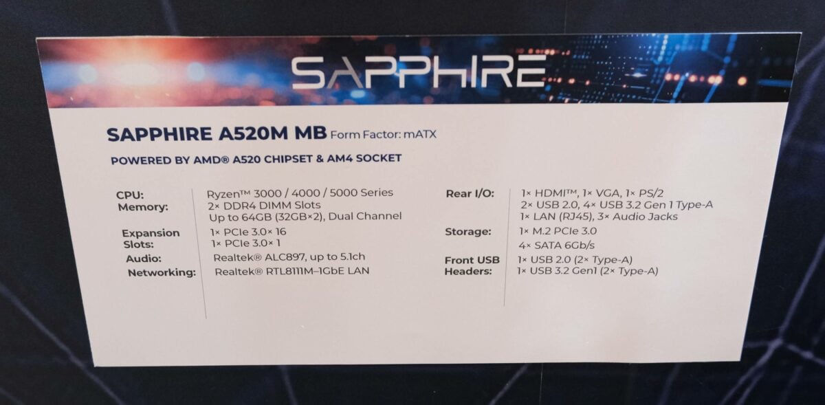 Spécifications de la A520M MB.