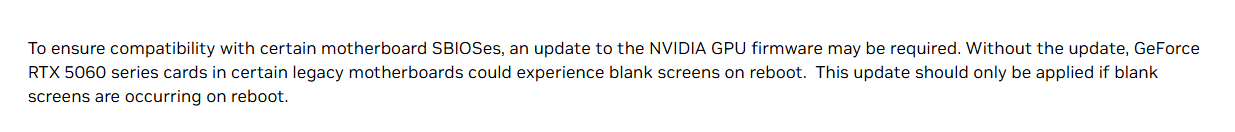 RTX 5060 series firmware update