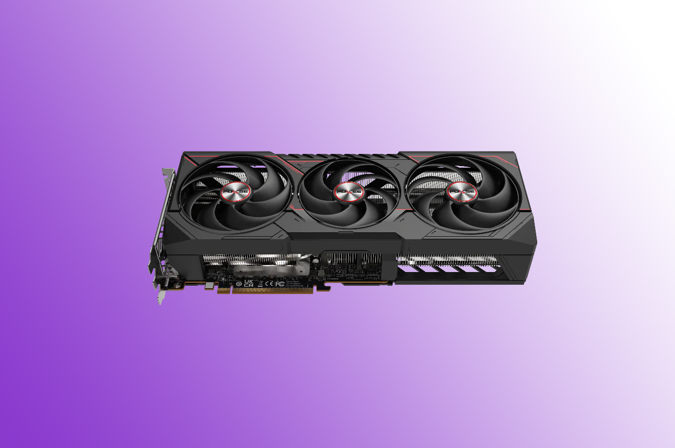 Carte graphique Sapphire Pulse RX 9070 XT sur un fond violet