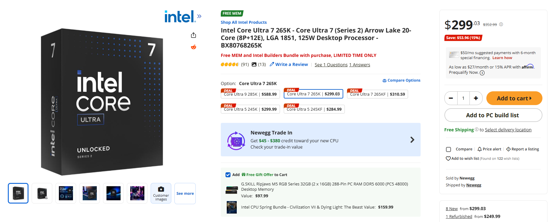 Newegg Core Ultra 7 265K bundle