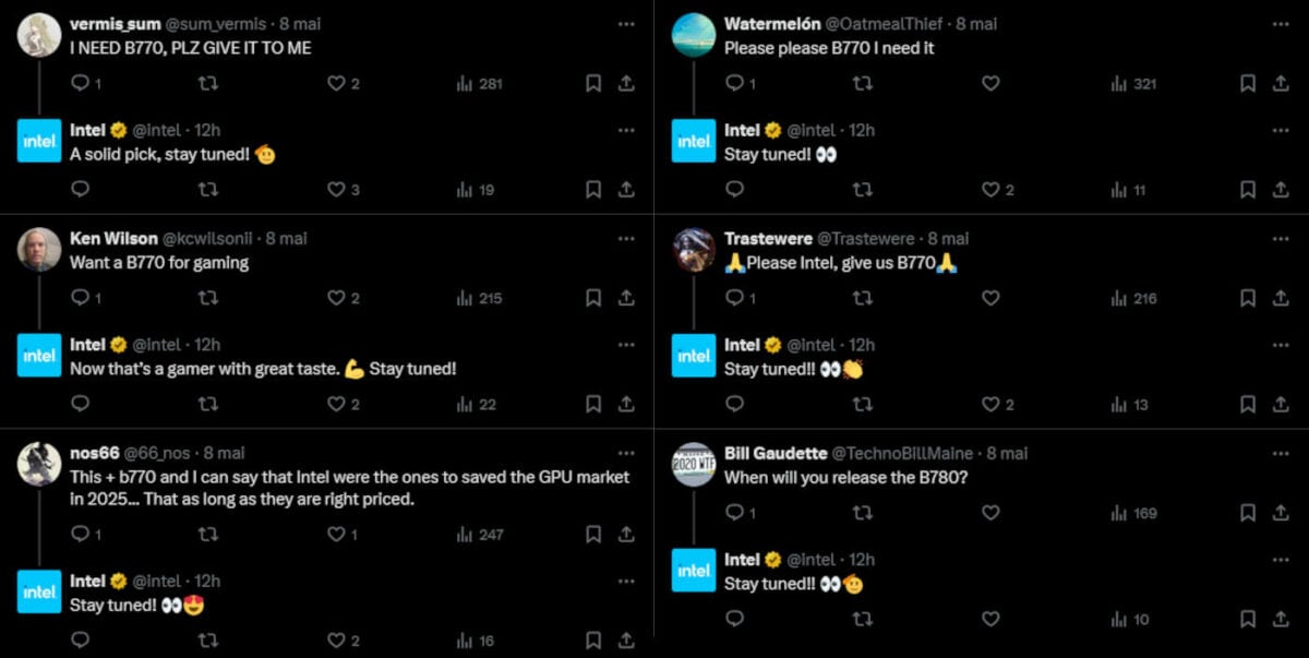 Réponses d'Intel aux demandes d'Arc B770