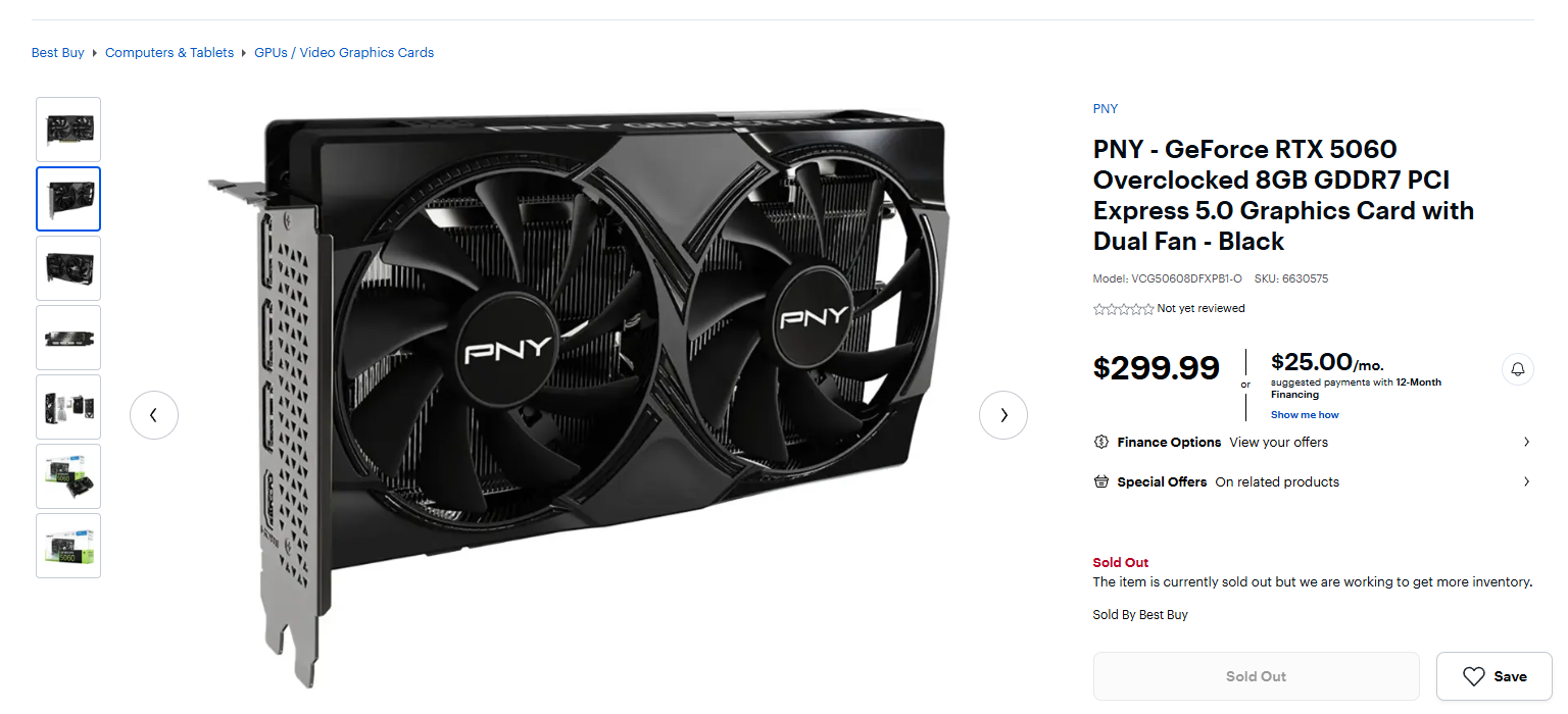 PNY RTX 5060 Dual Fan Best Buy