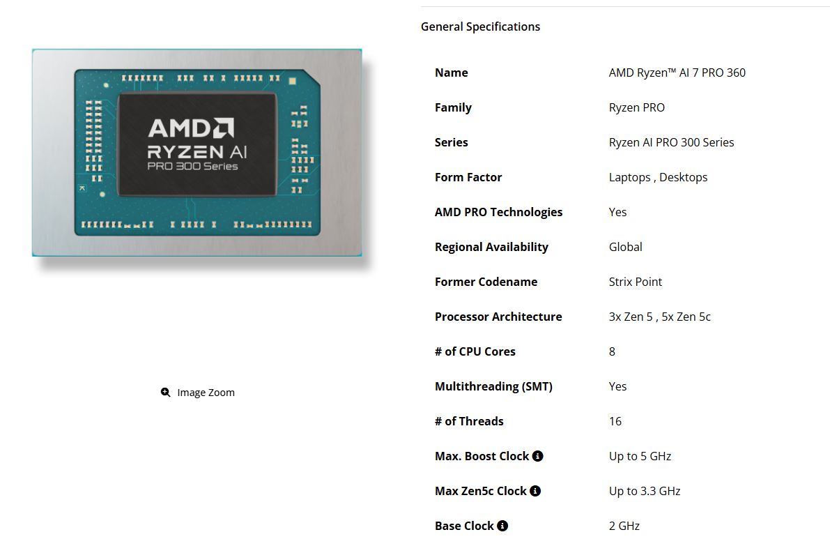 AMD Ryzen AI PRO 360 specs