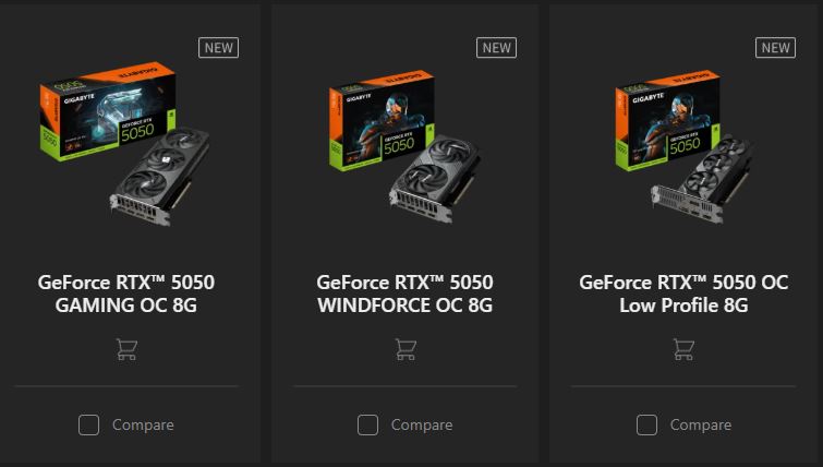 GIGABYTE RTX 5050 Editions