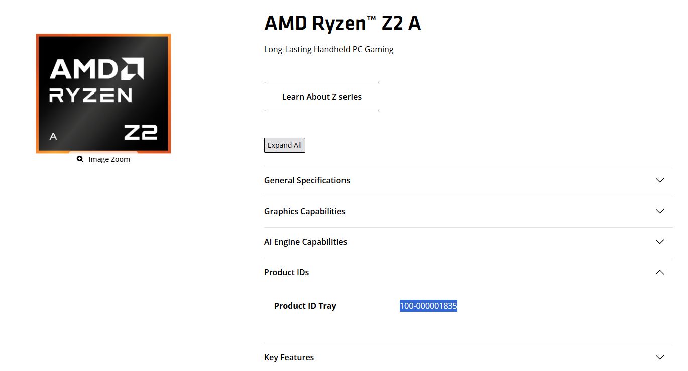 AMD Ryzen Z2 A product code