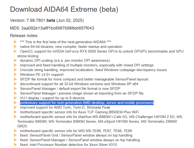 AIDA64 Zen 6 support