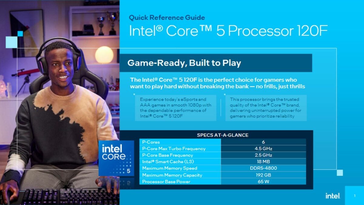 Intel Core 5 120F CPU specs.