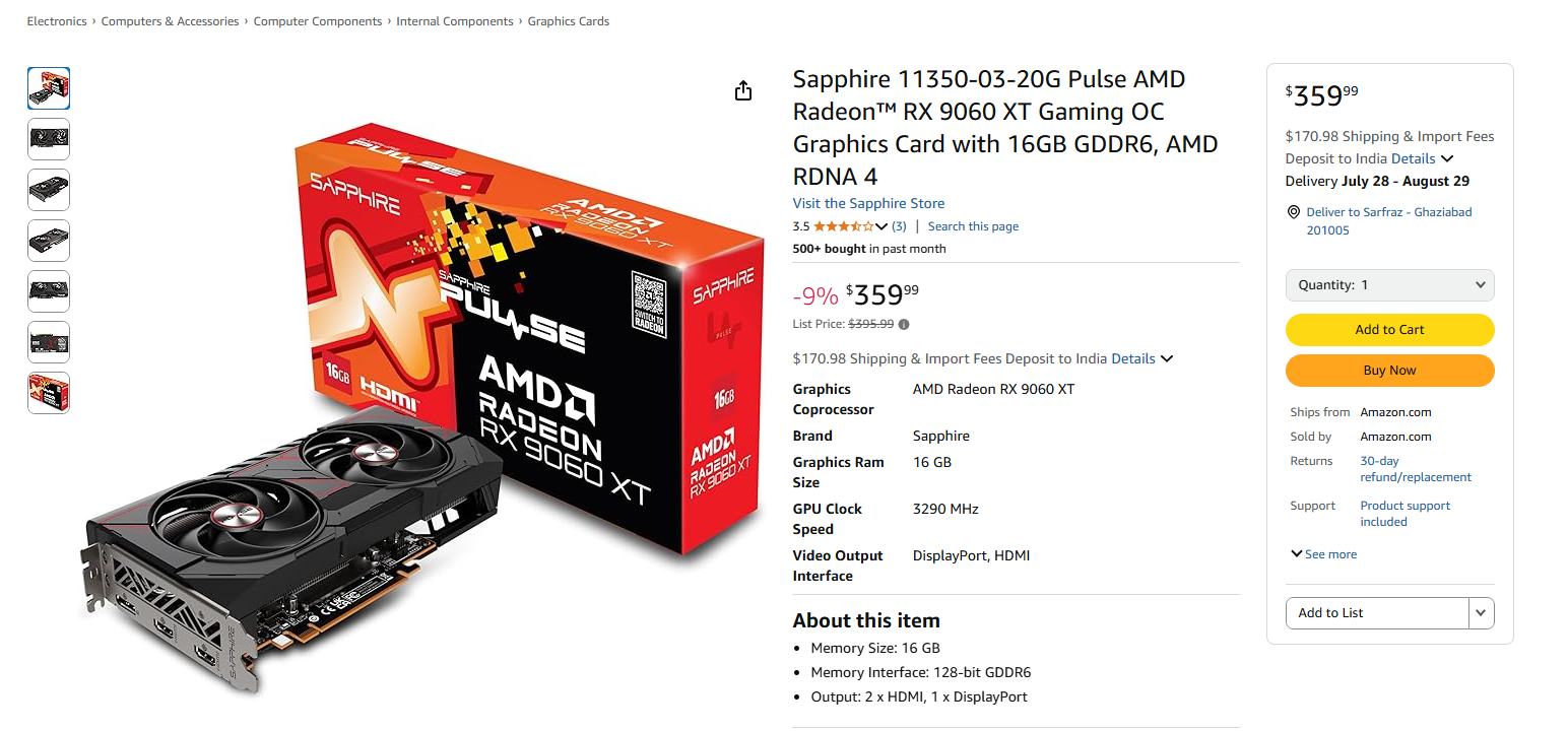 Sapphire RX 9060 XT 16 Go Amazon