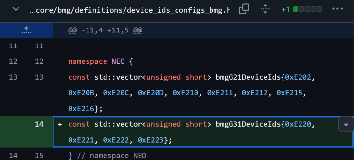 Device ID Configurations Code Edited in VS Code Interface