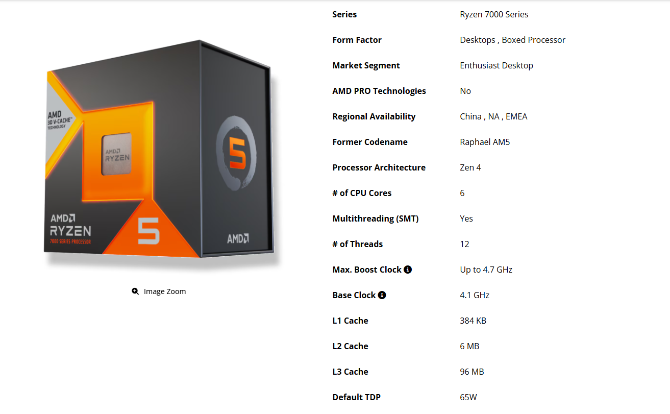 Boîte du processeur AMD Ryzen 5 7000 avec spécifications.