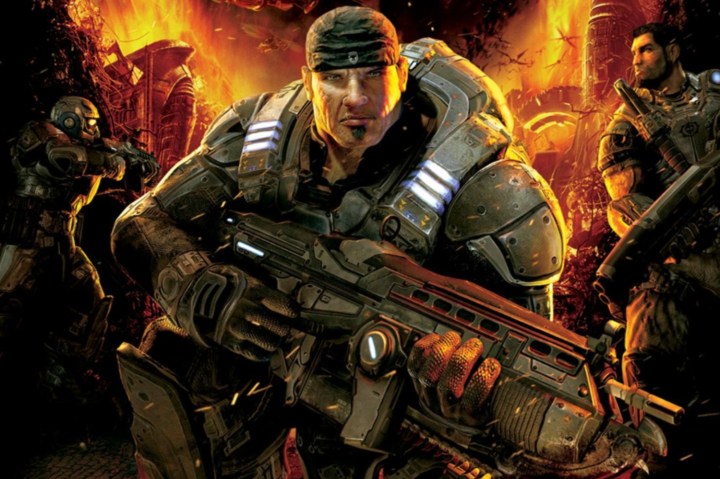 Un soldat tenant une arme dans Gears of War.