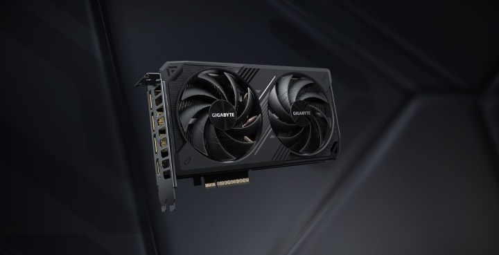 La carte graphique Gigabyte RTX 5060 Ti Windforce en noir.
