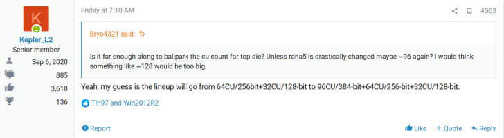 Forum discussion on CU count predictions for RDNA5 GPU architecture.