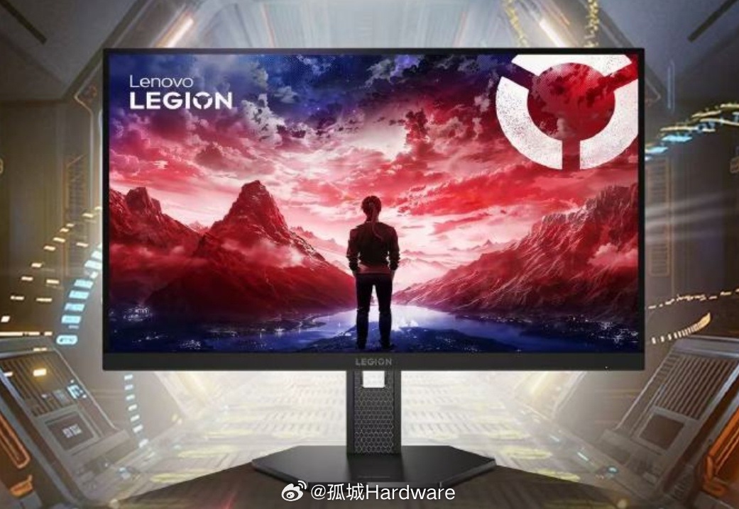 Moniteur Lenovo Legion présentant un paysage avec des montagnes rouges.